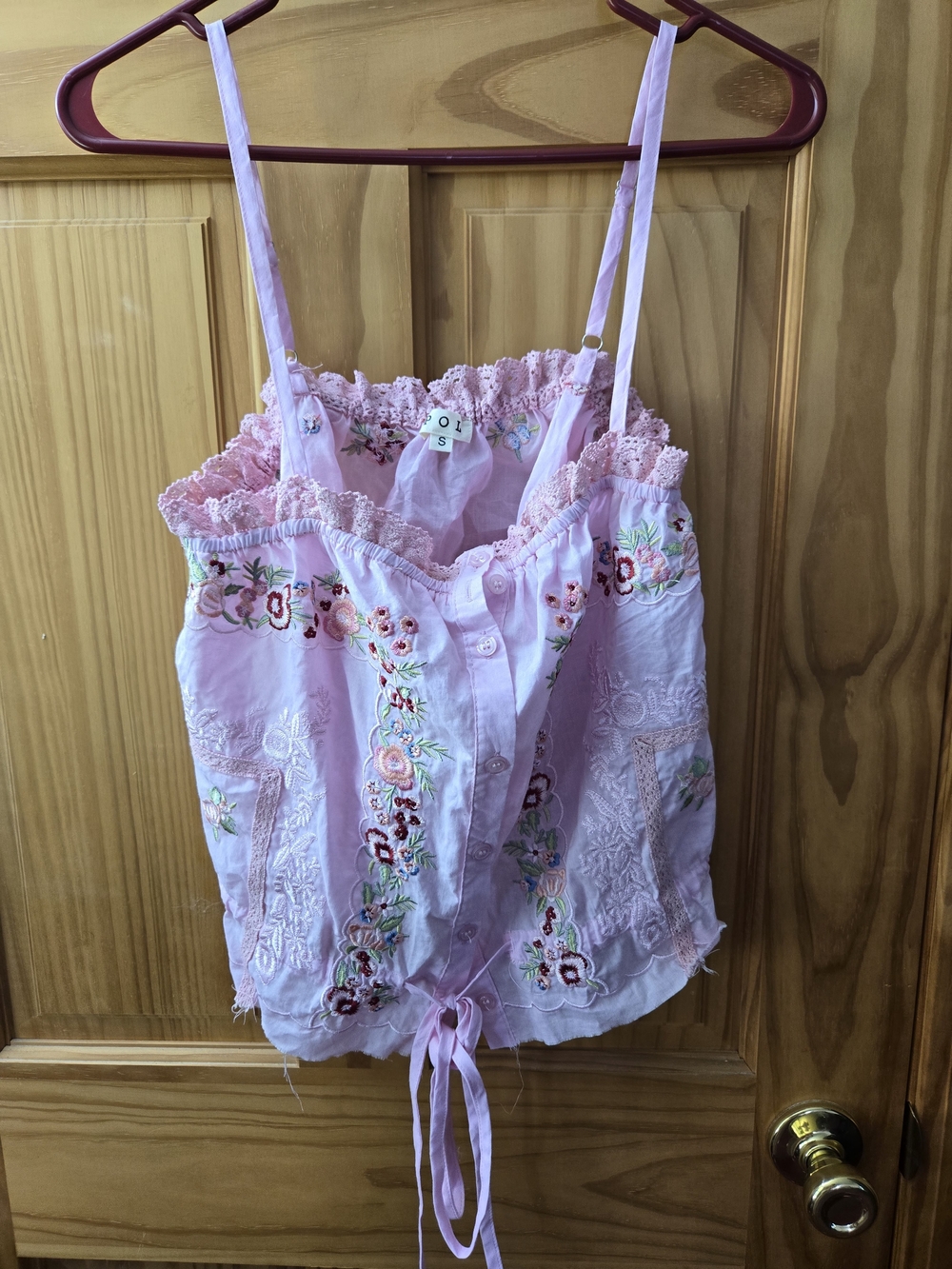 Pink Embroidered Lace-Trim Cami Top